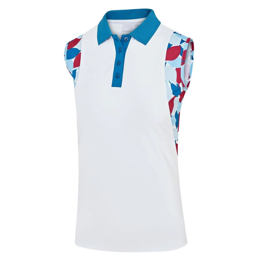 IG Summer Leaf Print UV Protection Sleeveless Polo Shirt